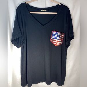 Boutique tee with patriotic sequence pocket